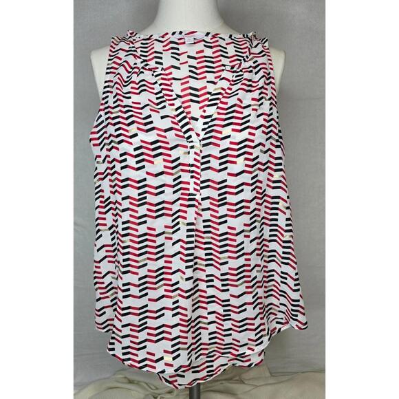 Candie's Tops - CANDIE'S WHITE‎ RED BLACK & GOLD SLEEVELESS FLOWY WOMEN'S BLOUSE SZ: XSM EUC